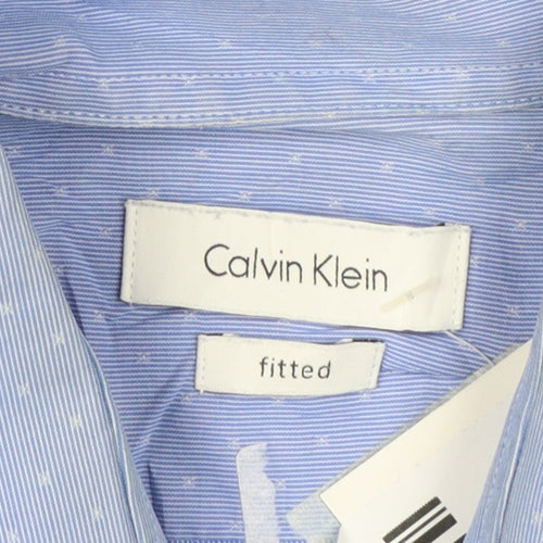 Calvin Klein Men Blue Classic Button-Up Shirt Slim Fit Size 16