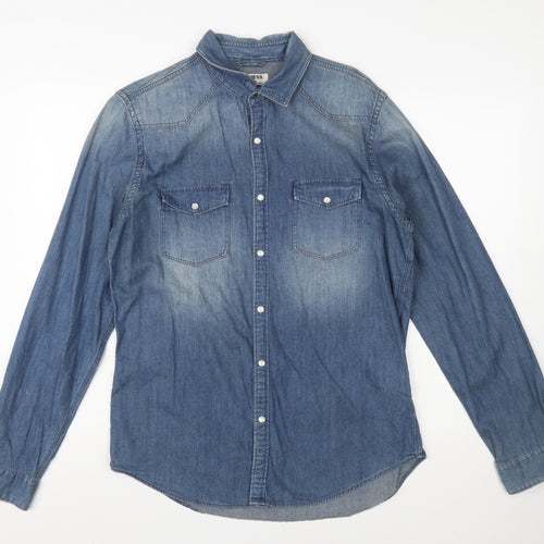 Express Men's Blue Denim Long Sleeve Button-Up Western Shirt Size M