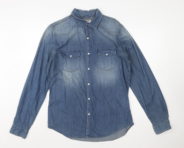 Express Men's Blue Denim Long Sleeve Button-Up Western Shirt Size M