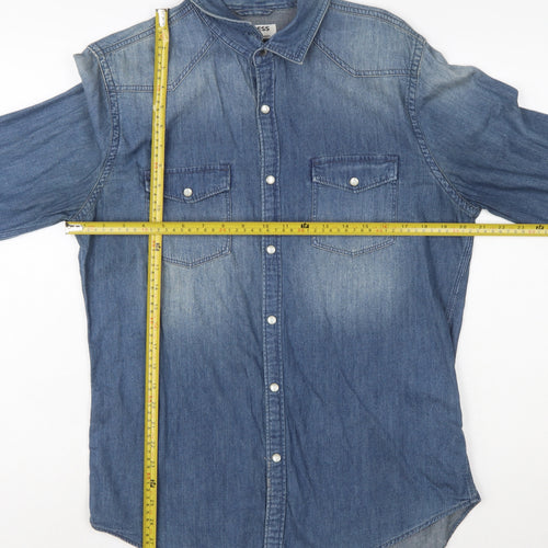 Express Men's Blue Denim Long Sleeve Button-Up Western Shirt Size M