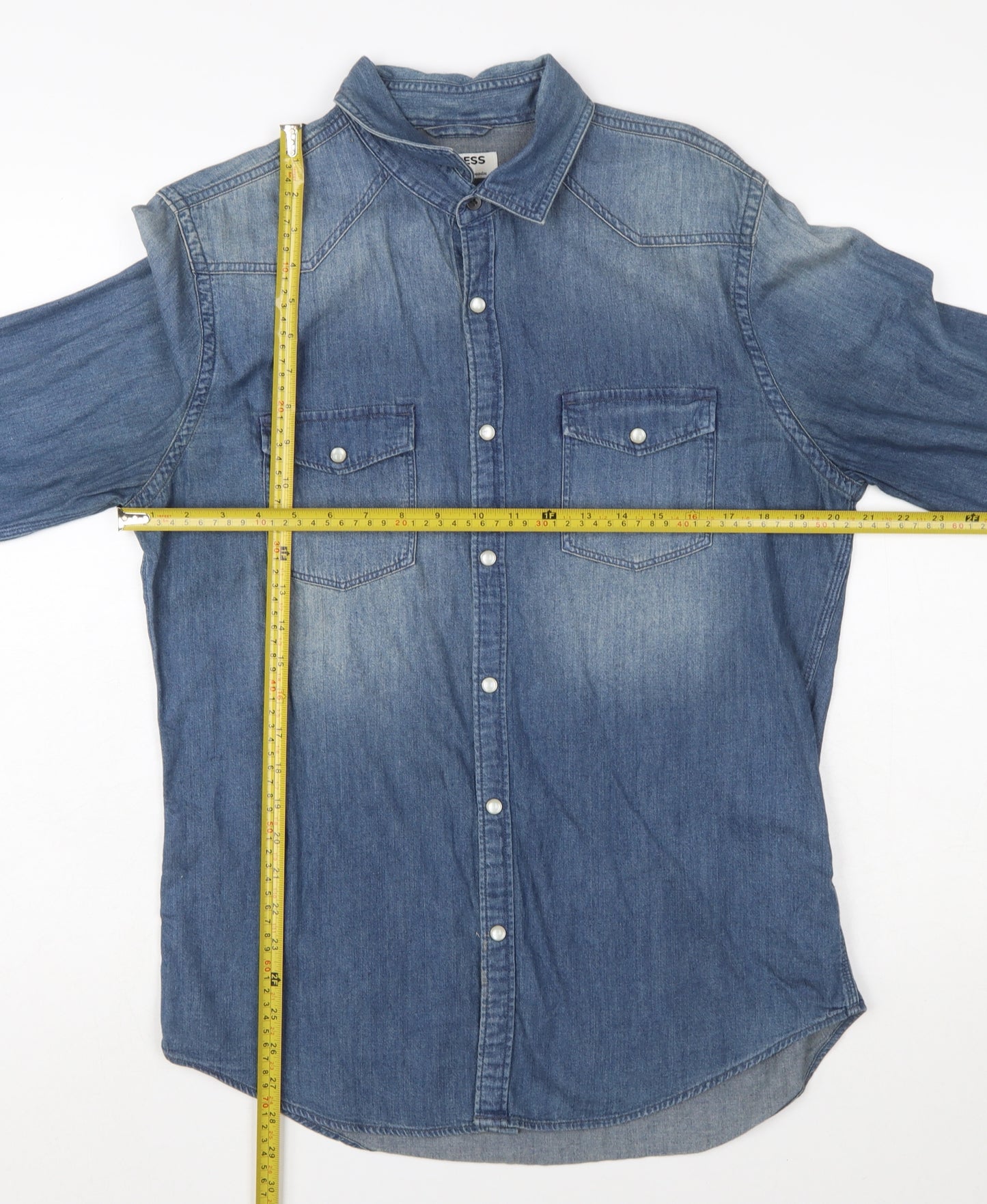 Express Men's Blue Denim Long Sleeve Button-Up Western Shirt Size M
