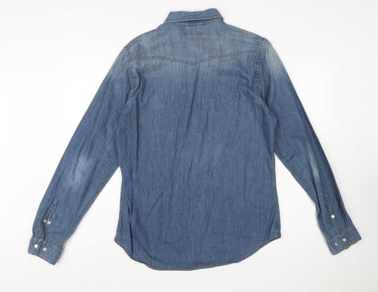 Express Men's Blue Denim Long Sleeve Button-Up Western Shirt Size M