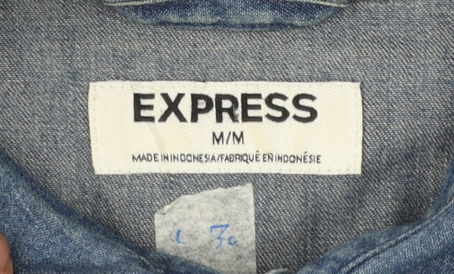 Express Men's Blue Denim Long Sleeve Button-Up Western Shirt Size M