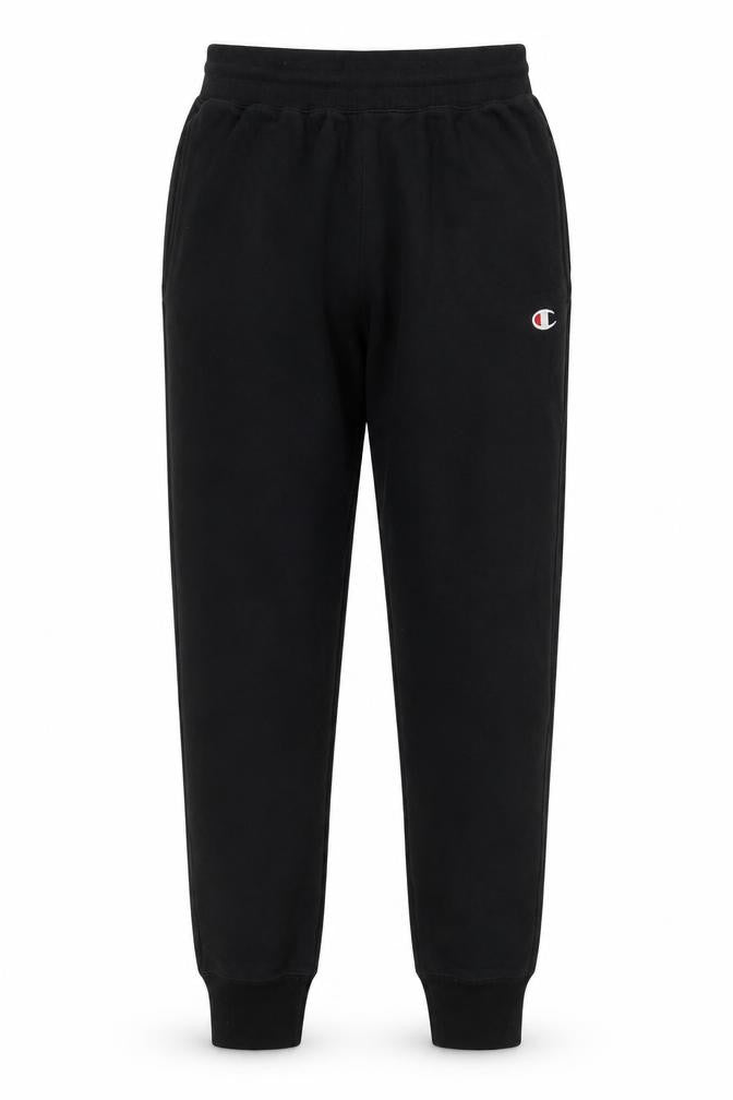 Front view of Champion Men’s Black Reverse Weave Sweatpants Medium Tapered Fit