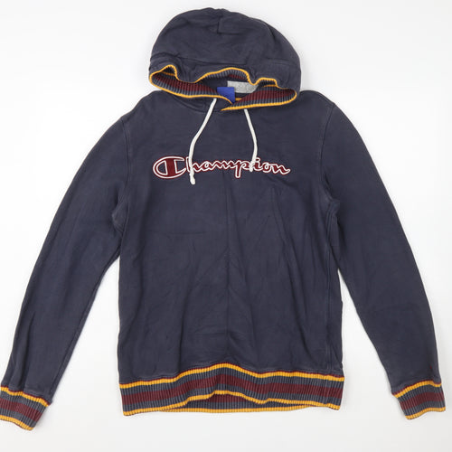 Champion Men's Blue Pullover Hoodie Large Logo Cotton Sweatshirt