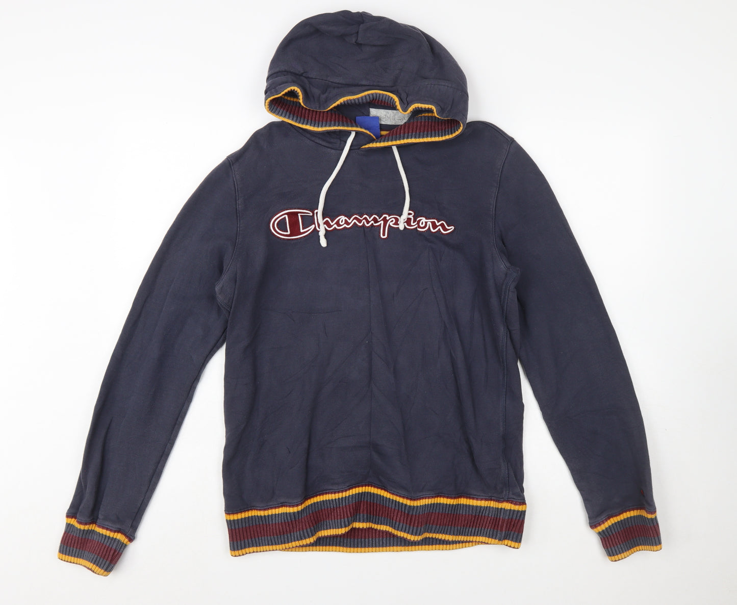 Champion Men's Blue Pullover Hoodie Large Logo Cotton Sweatshirt