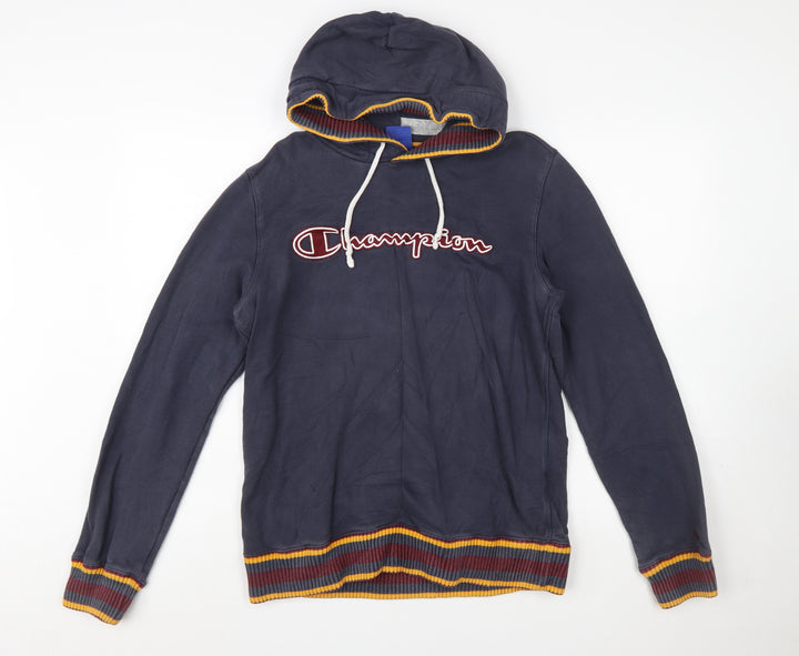 Champion Men's Blue Pullover Hoodie Large Logo Cotton Sweatshirt