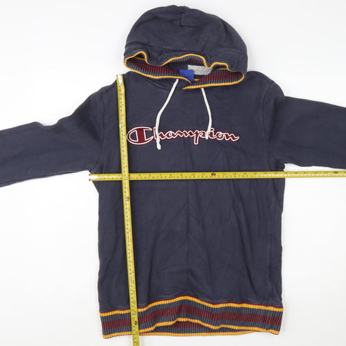 Champion Men's Blue Pullover Hoodie Large Logo Cotton Sweatshirt