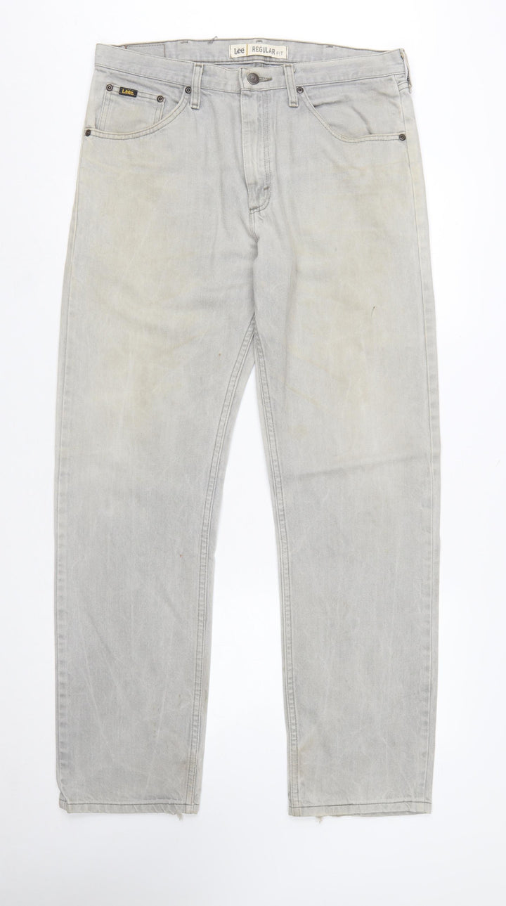 Lee Men's Grey Regular Fit Straight Jeans 34x32 Denim