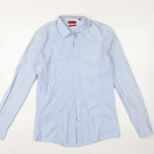 Hugo Boss Men's Blue Slim Fit Long Sleeve Cotton Shirt M