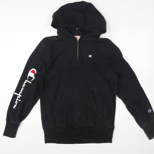 Champion Men Black Reverse Weave 1/2 Zip Hoodie Medium Sportswear