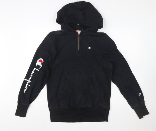 Champion Men Black Reverse Weave 1/2 Zip Hoodie Medium Sportswear