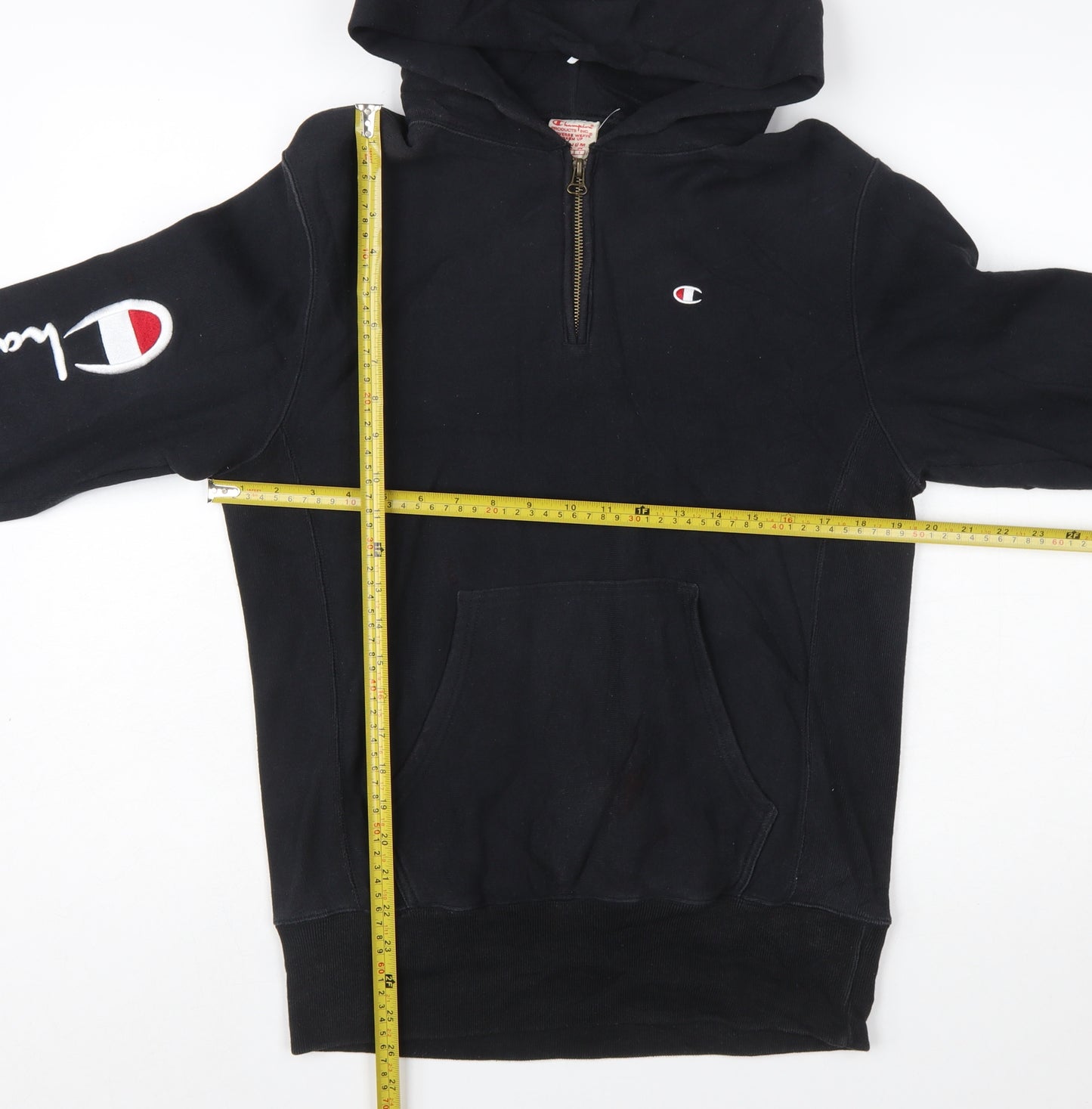 Champion Men Black Reverse Weave 1/2 Zip Hoodie Medium Sportswear
