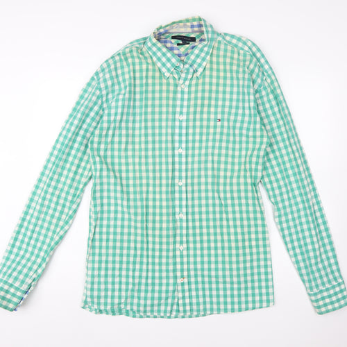 Tommy Hilfiger Men's Green Check 2XL Button-Down Cotton Shirt