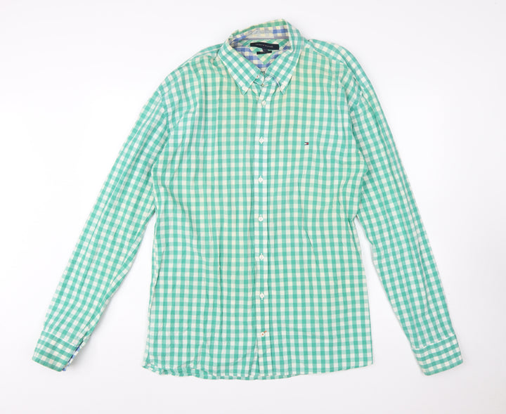 Tommy Hilfiger Men's Green Check 2XL Button-Down Cotton Shirt