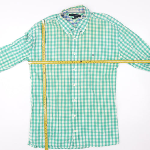Tommy Hilfiger Men's Green Check 2XL Button-Down Cotton Shirt