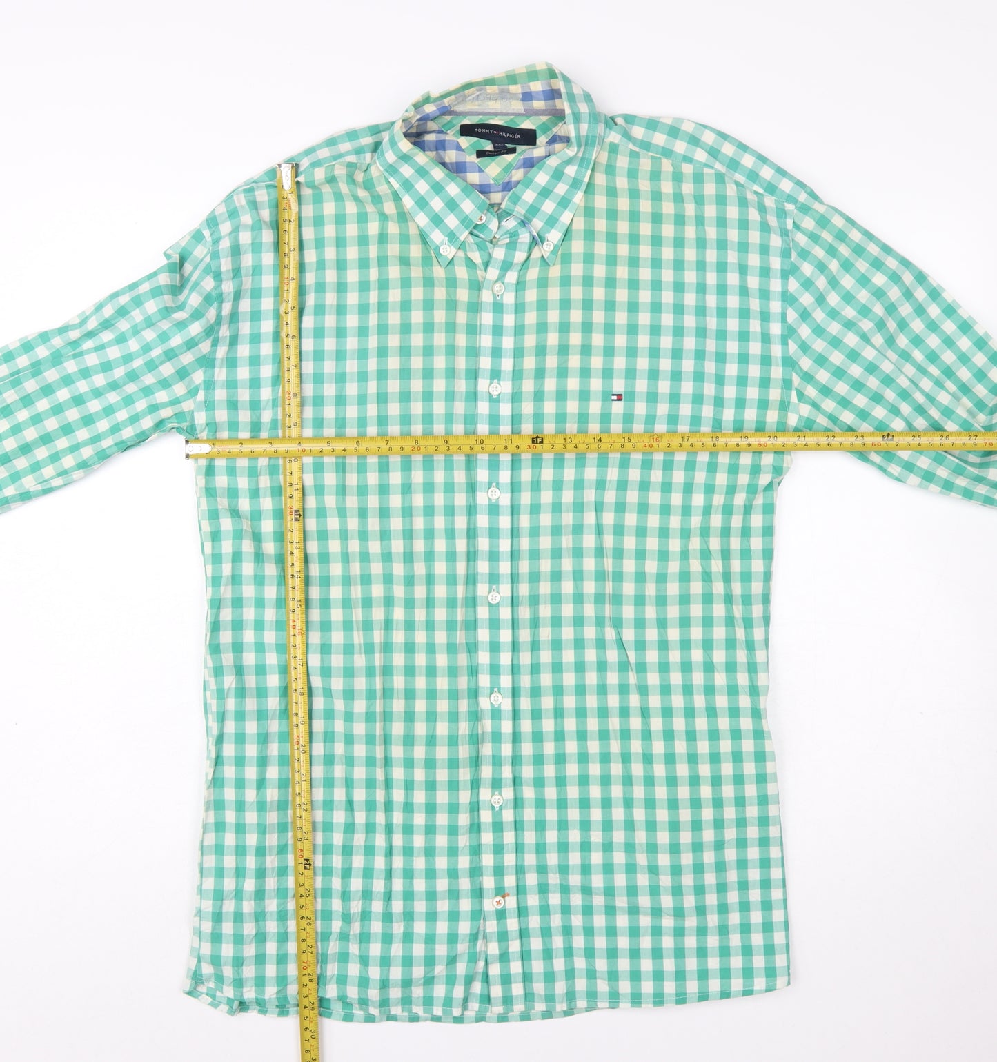 Tommy Hilfiger Men's Green Check 2XL Button-Down Cotton Shirt