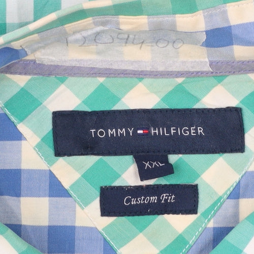 Tommy Hilfiger Men's Green Check 2XL Button-Down Cotton Shirt