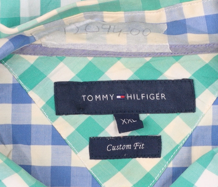 Tommy Hilfiger Men's Green Check 2XL Button-Down Cotton Shirt