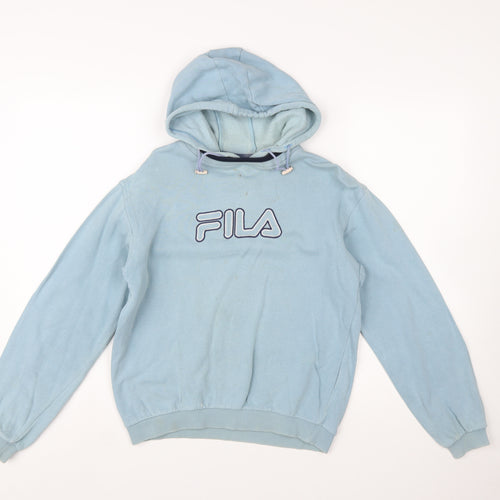 Fila Boys Light Blue Pullover Hoodie Age 10 Logo Fleece Cotton Blend