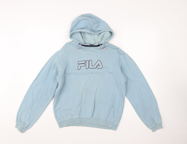 Fila Boys Light Blue Pullover Hoodie Age 10 Logo Fleece Cotton Blend
