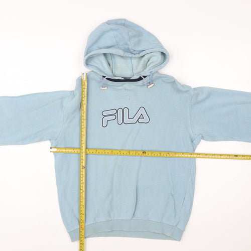 Fila Boys Light Blue Pullover Hoodie Age 10 Logo Fleece Cotton Blend