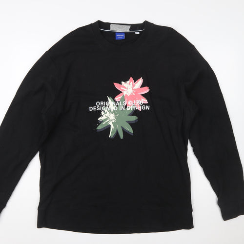 Jack & Jones Originals Men's Black 2XL Graphic Flower Crew Sweatshirt