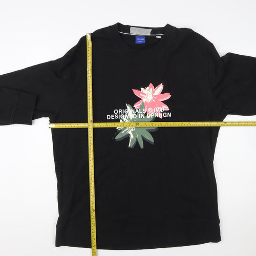 Jack & Jones Originals Men's Black 2XL Graphic Flower Crew Sweatshirt