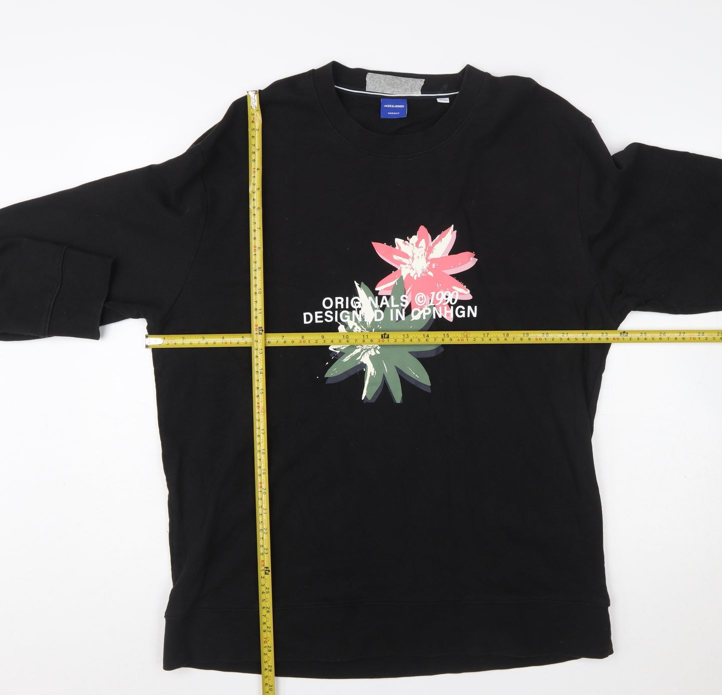Jack & Jones Originals Men's Black 2XL Graphic Flower Crew Sweatshirt