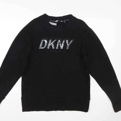 DKNY Sport Women's Black Small Pullover Sweatshirt with Logo Detail