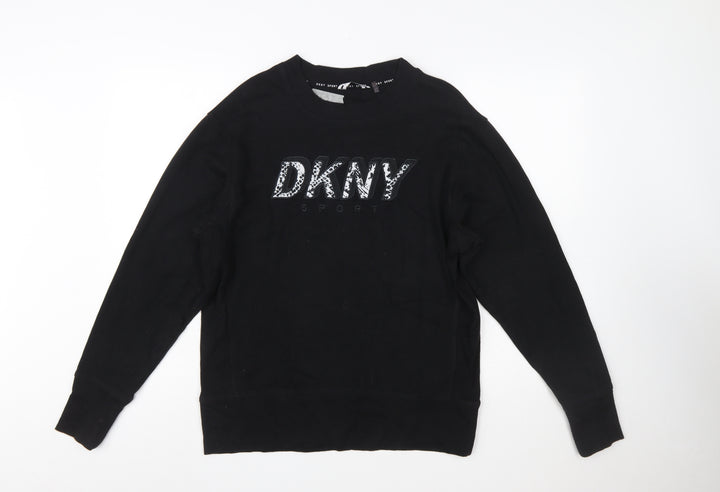 DKNY Sport Women's Black Small Pullover Sweatshirt with Logo Detail