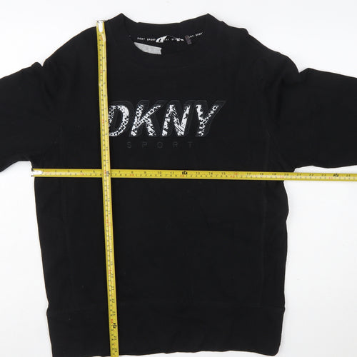 DKNY Sport Women's Black Small Pullover Sweatshirt with Logo Detail