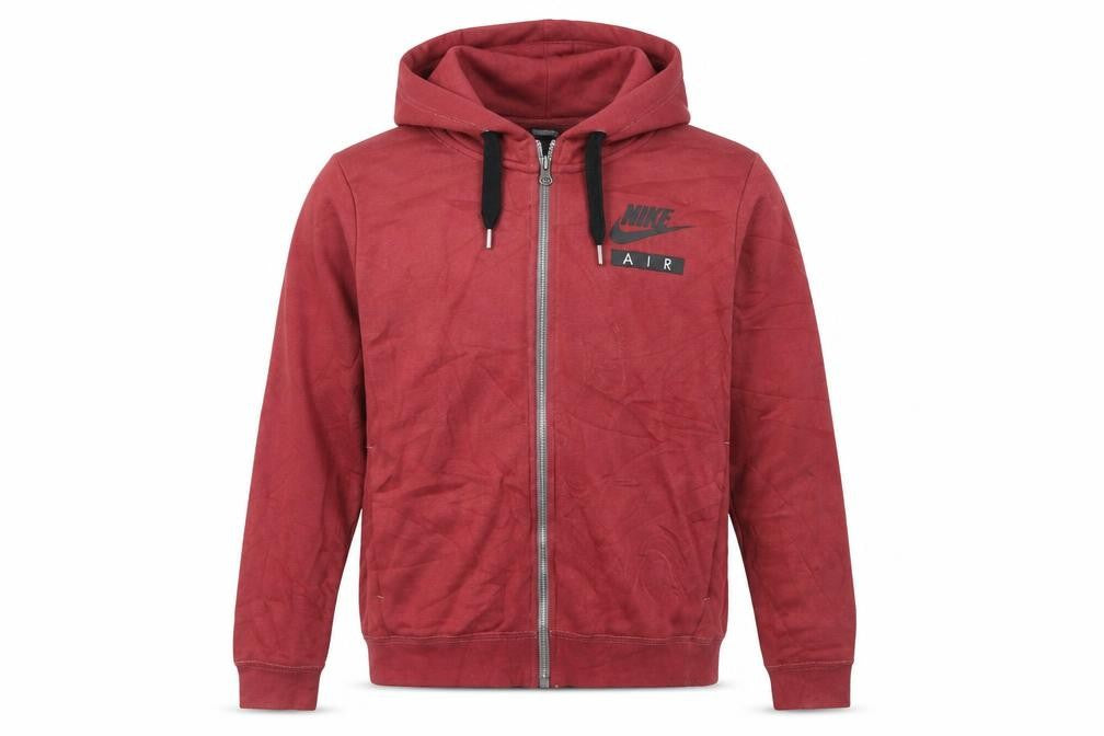 Front view of Nike Air men’s red full zip hoodie, size S, regular fit