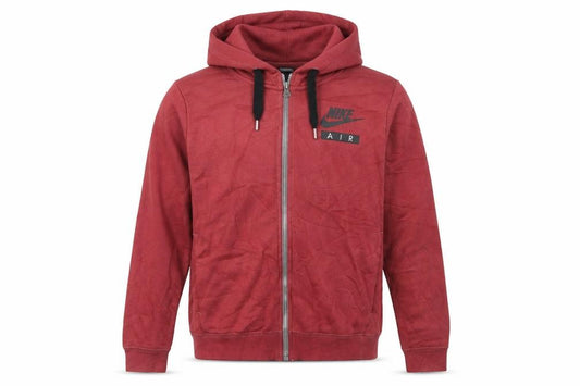 Front view of Nike Air men’s red full zip hoodie, size S, regular fit