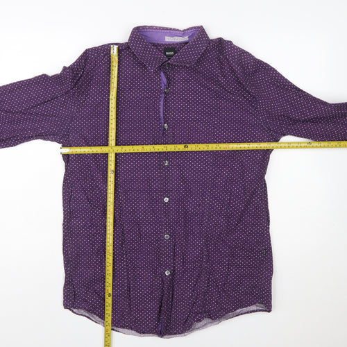 Hugo Boss Men's Purple Polka Dot Slim Fit Long Sleeve Shirt XL