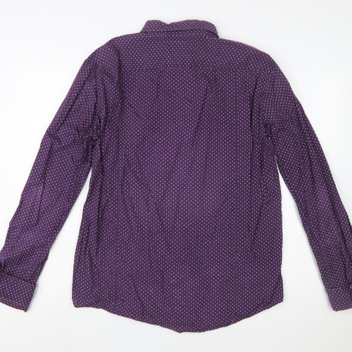 Hugo Boss Men's Purple Polka Dot Slim Fit Long Sleeve Shirt XL