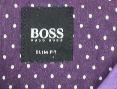 Hugo Boss Men's Purple Polka Dot Slim Fit Long Sleeve Shirt XL