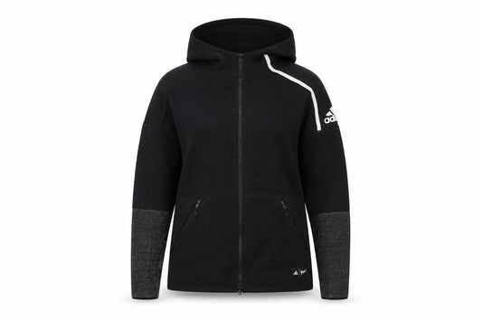 Front view of Adidas Women’s Black Full Zip Hoodie S 8-10 Parley Recycled Fabric