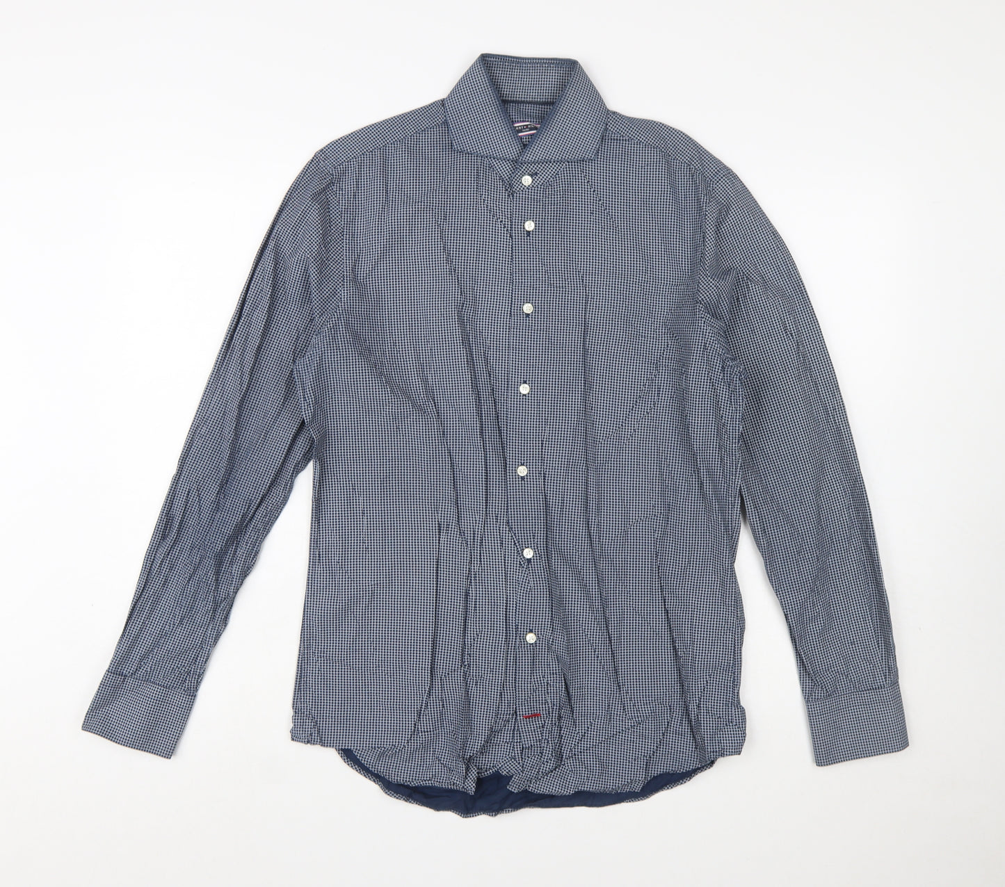 Tommy Hilfiger Men's Blue Slim Fit Long Sleeve Cotton Shirt 15.5