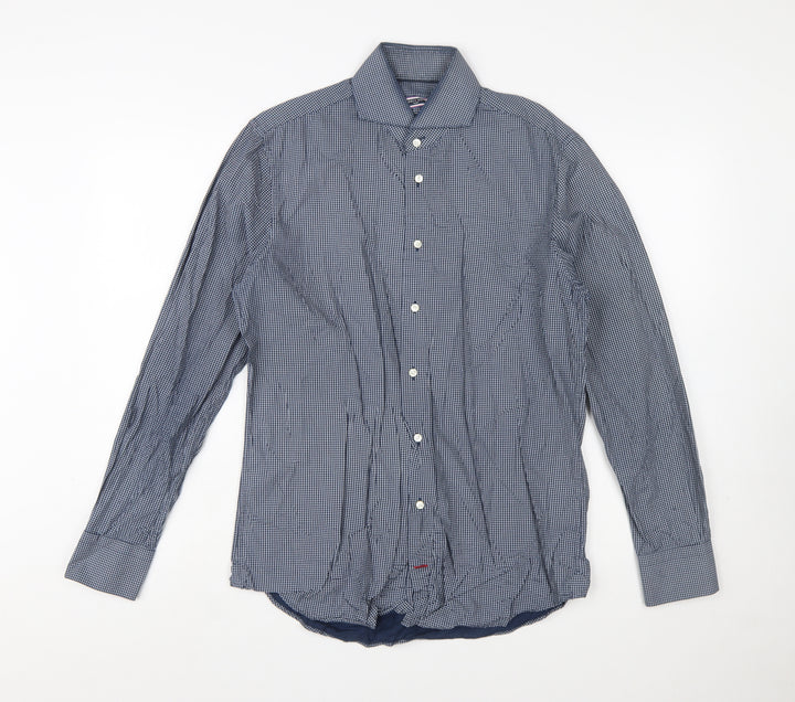 Tommy Hilfiger Men's Blue Slim Fit Long Sleeve Cotton Shirt 15.5