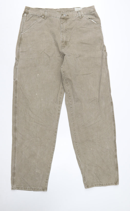 Wrangler Men Beige 36x34 Straight Relaxed Fit Denim Jeans