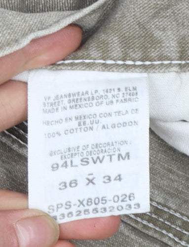 Wrangler Men Beige 36x34 Straight Relaxed Fit Denim Jeans