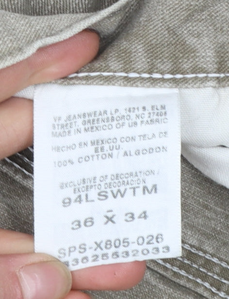 Wrangler Men Beige 36x34 Straight Relaxed Fit Denim Jeans