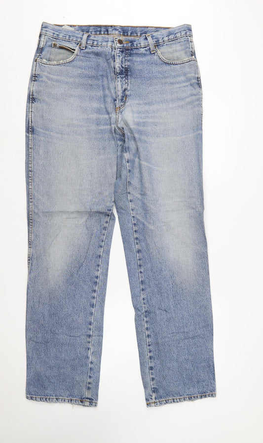 Wrangler Men's Blue 36x34 Straight Leg Vintage Denim Jeans