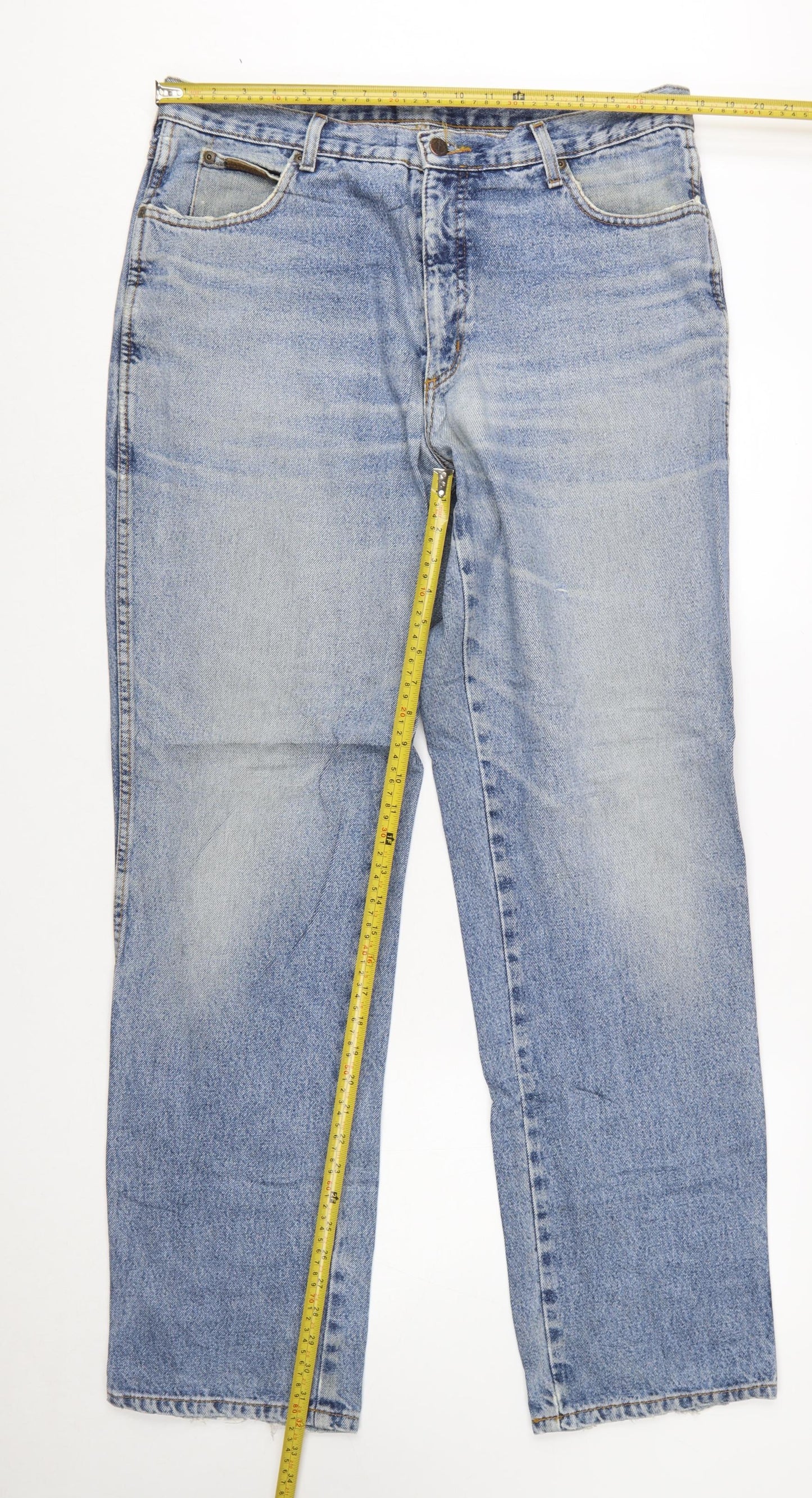 Wrangler Men's Blue 36x34 Straight Leg Vintage Denim Jeans