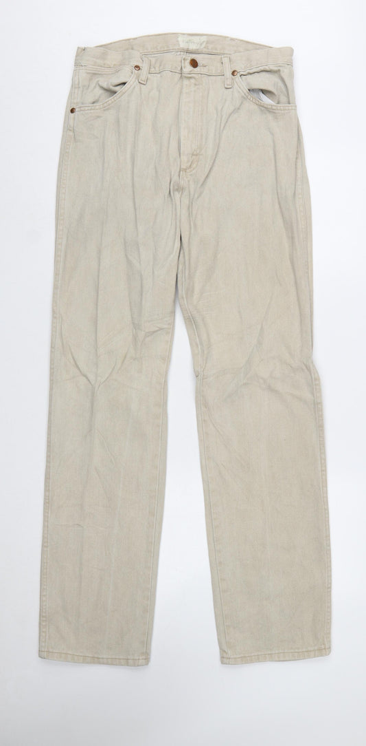 Wrangler Men's Beige Straight Leg Regular Fit 33x34 Jeans