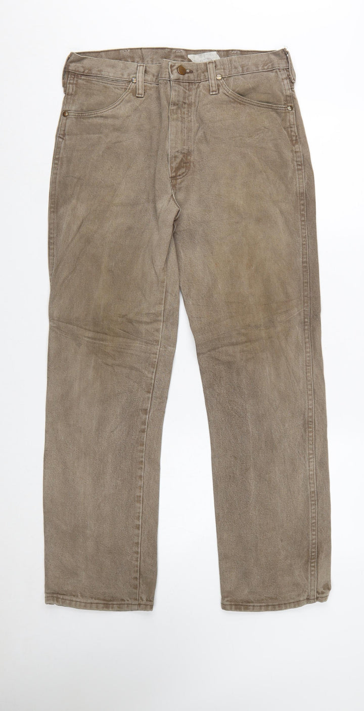 Wrangler Men's Beige Straight Leg Jeans 35x30 Cotton Denim Classic Fit