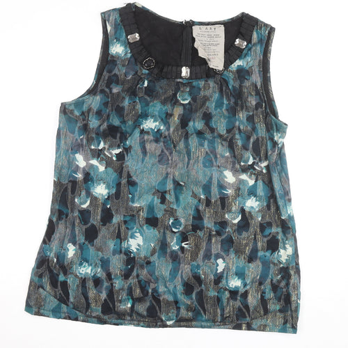 River Island Womens Blue Floral Embellished Sleeveless Blouse Size 16