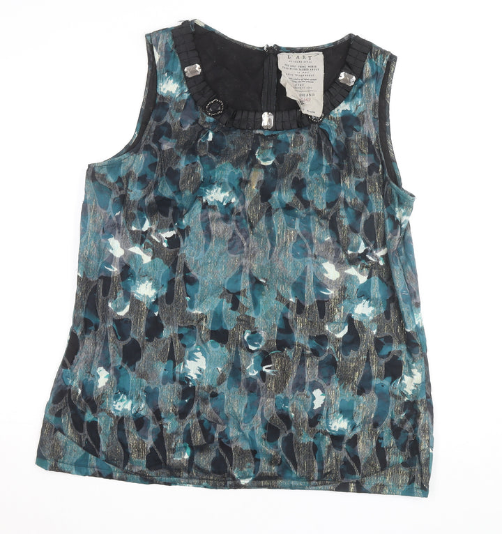 River Island Womens Blue Floral Embellished Sleeveless Blouse Size 16