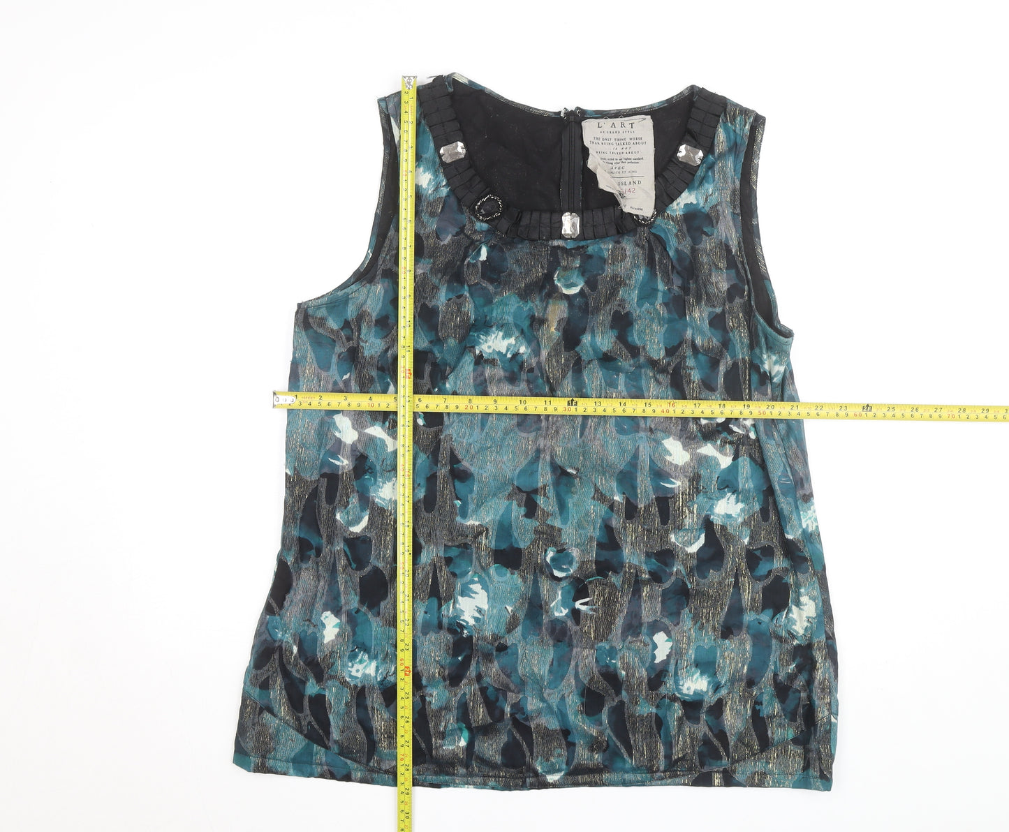 River Island Womens Blue Floral Embellished Sleeveless Blouse Size 16